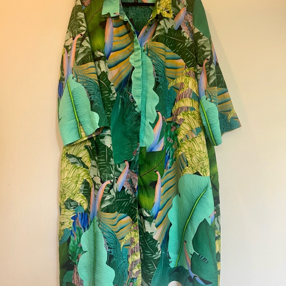Ulla Popken Linen Blend Tropical Button Down 3/4 Sleeve Dress Size 20/22 - Picture 2 of 5